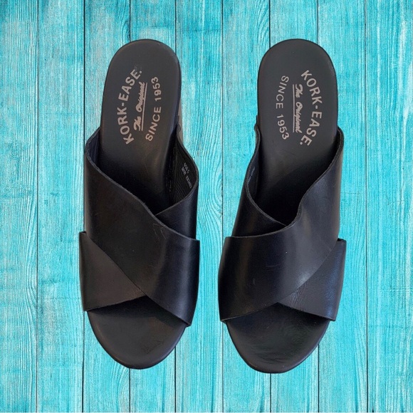 KorkEase Shoes Korkeasy Gabi Black Leather Crisscross Opentoe Clog